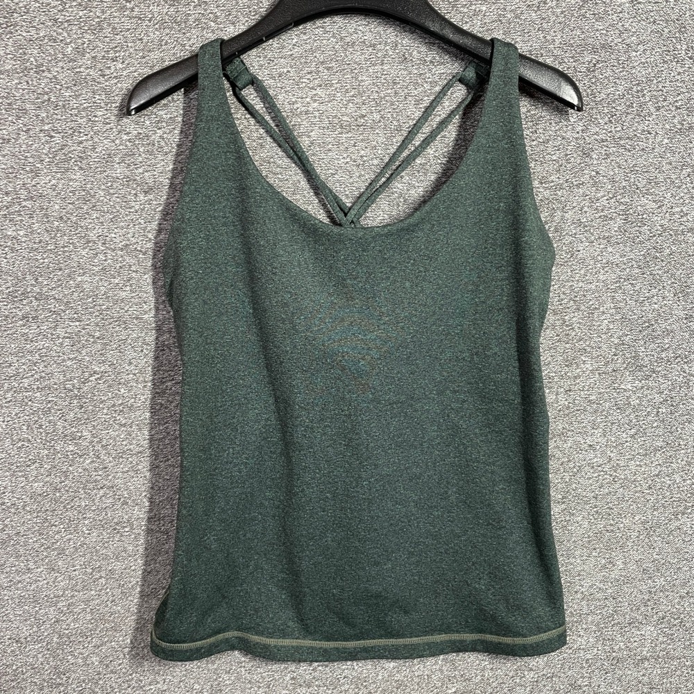 Prana Tank Top Womens L Green Heathered Strappy Racerback Yoga Built-in Bra